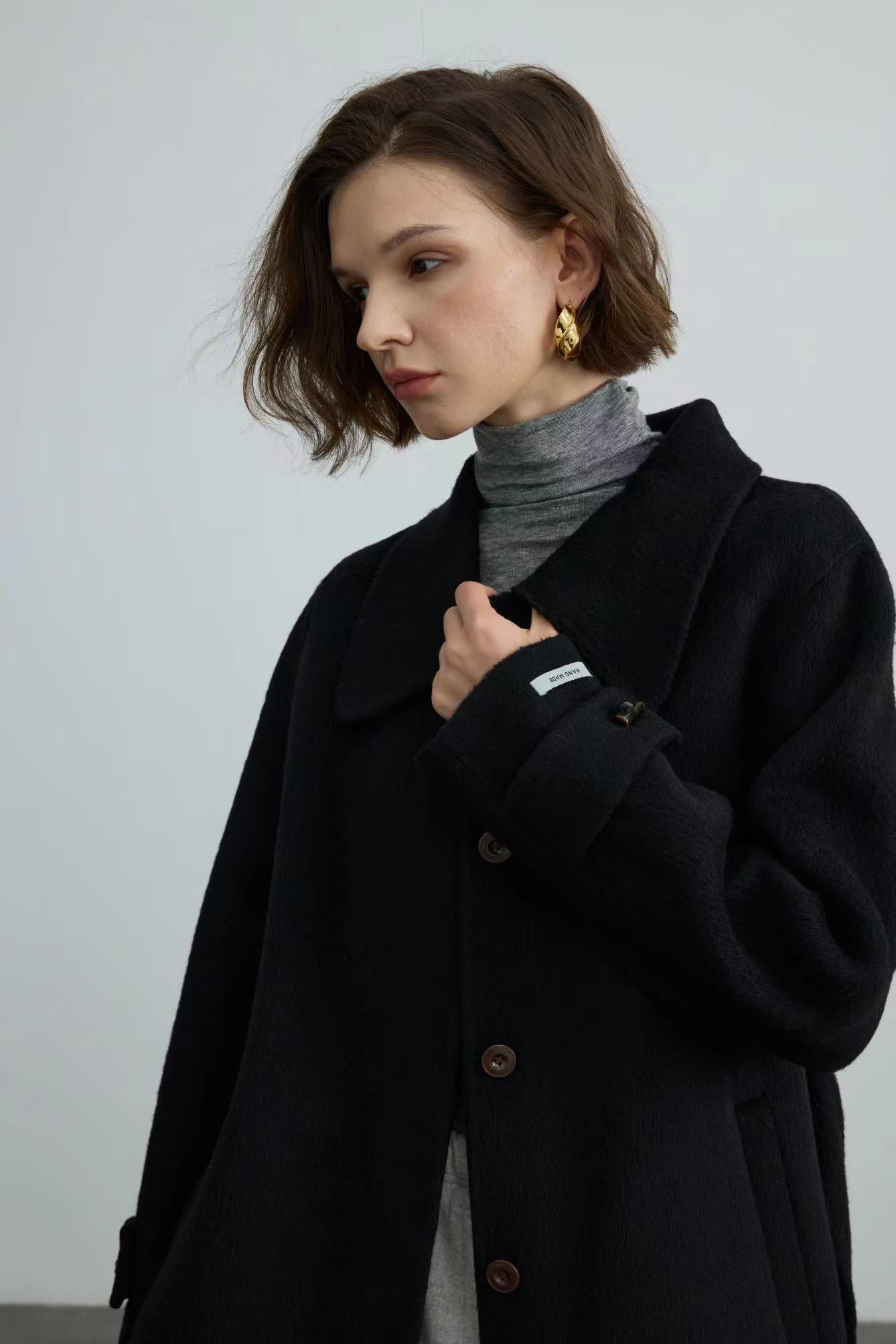 Handmade Double-face 100% Wool Coat With Square Collar