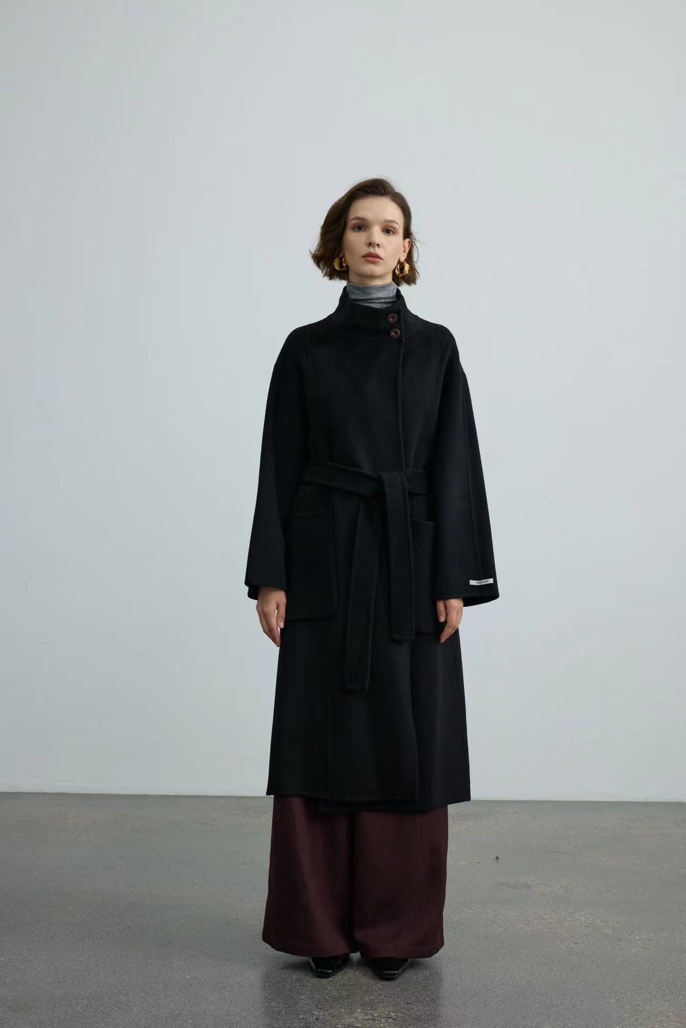 Handmade Double-face 100% Wool Coat With Small Stand-up Collar