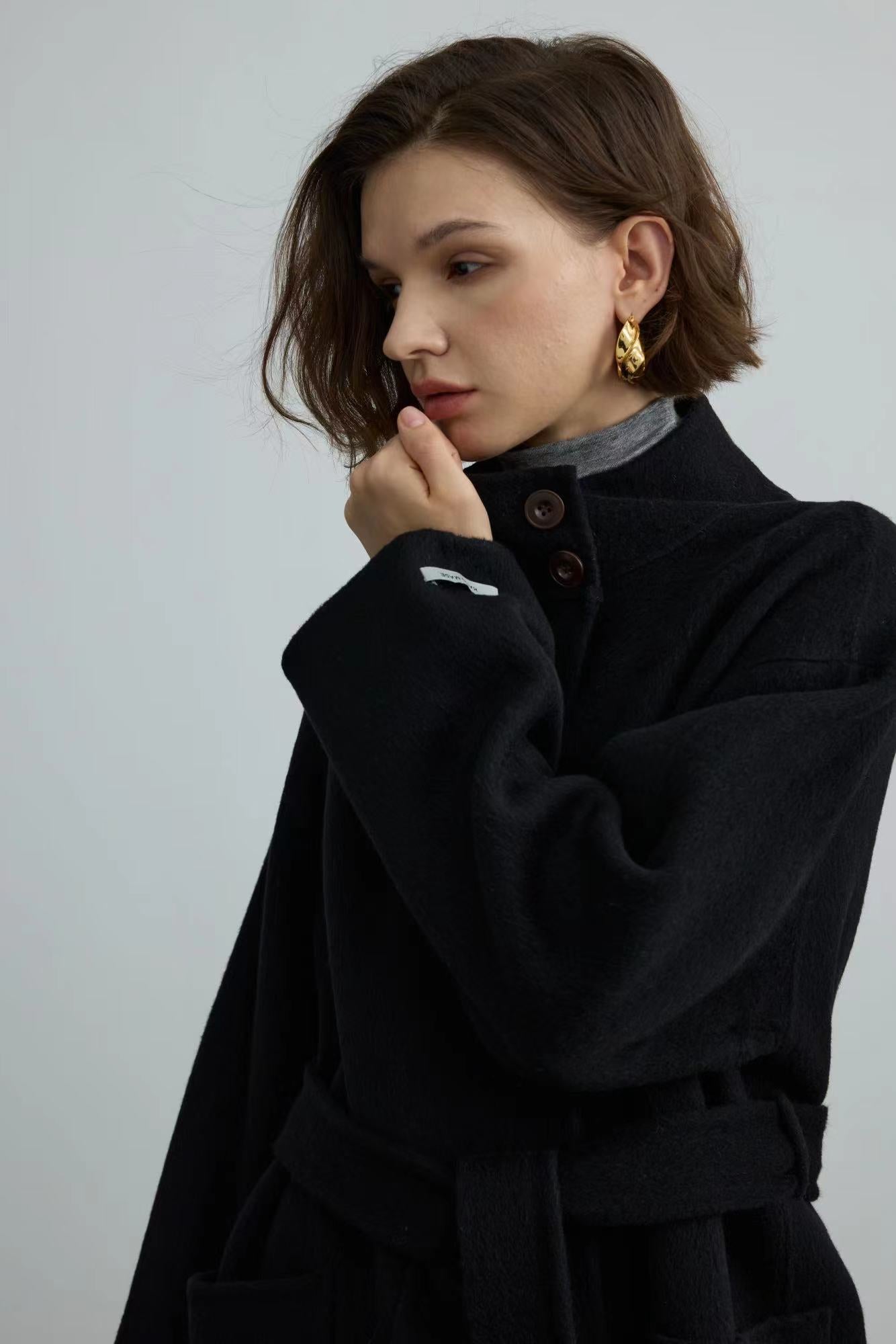 Handmade Double-face 100% Wool Coat With Small Stand-up Collar