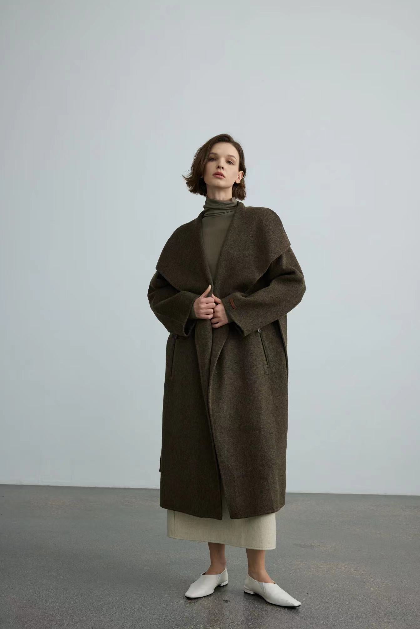 Handmade Wool Coat With Large Lapel