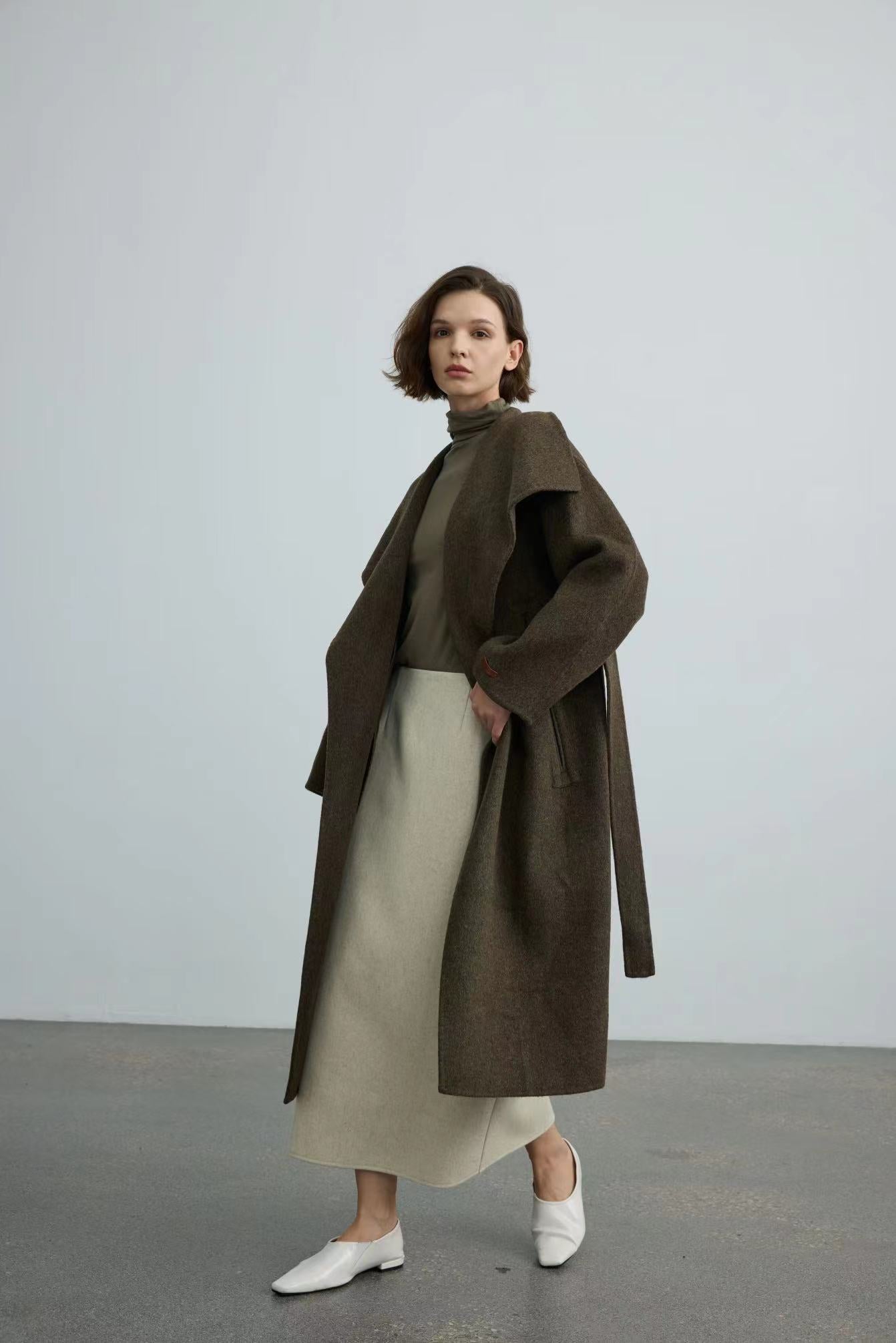 Handmade Wool Coat With Large Lapel