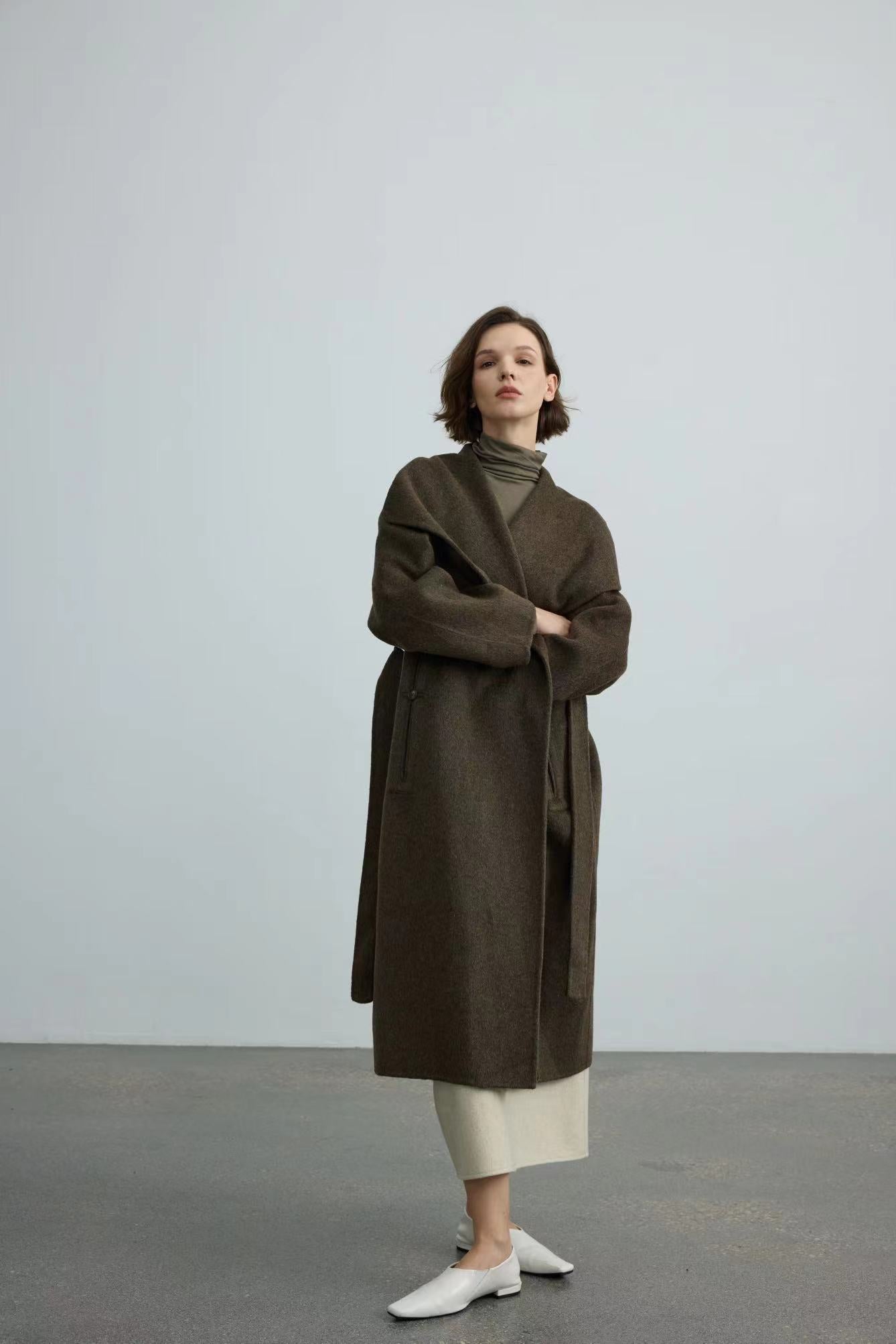 Handmade Wool Coat With Large Lapel