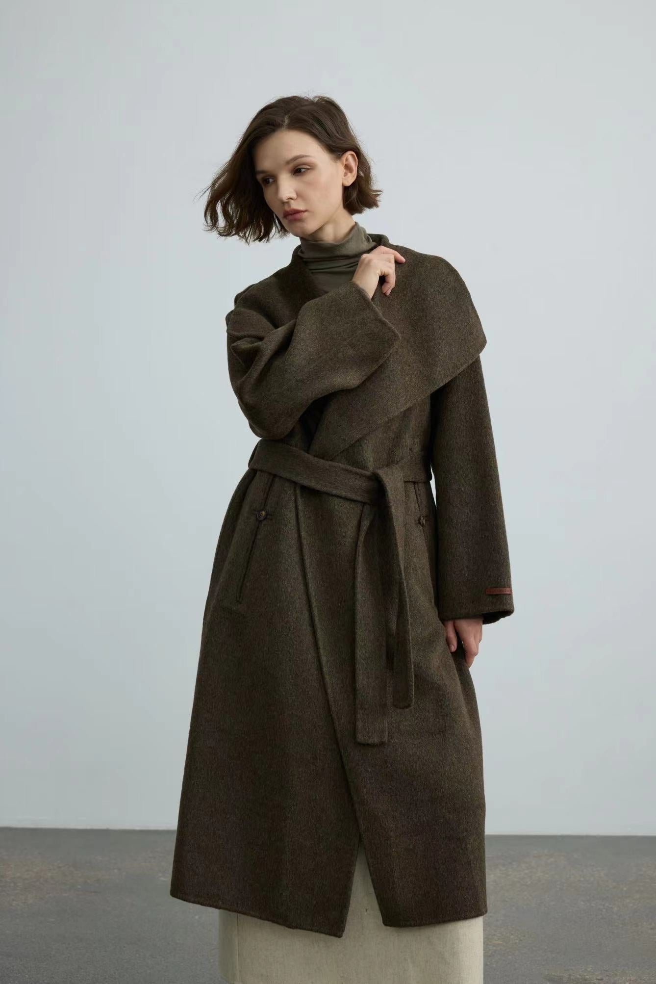 Handmade Wool Coat With Large Lapel