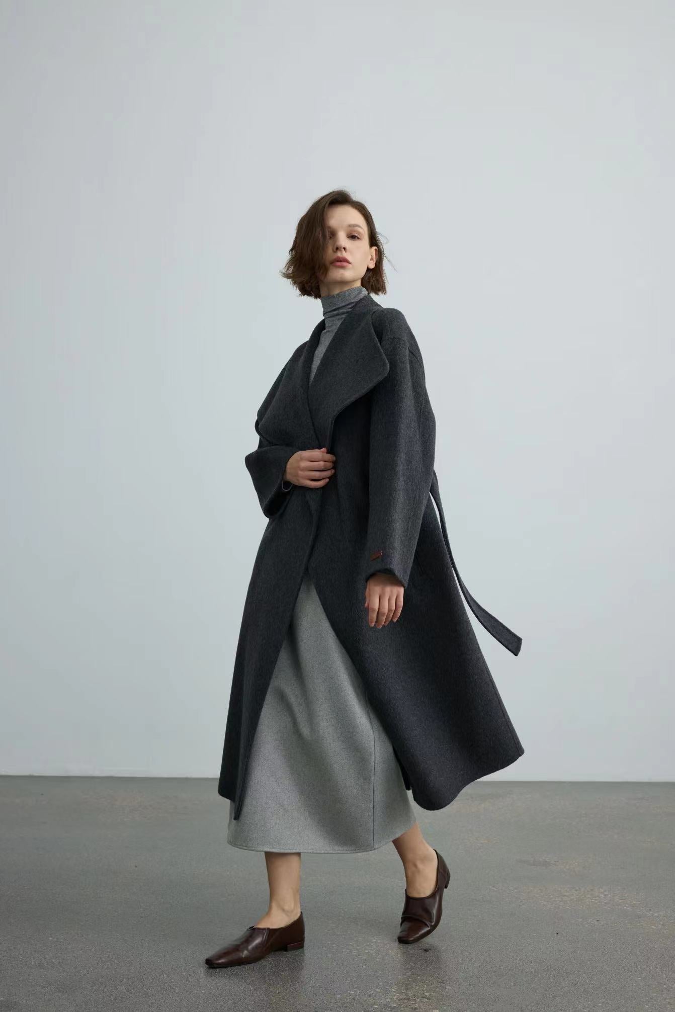 Handmade Wool Coat With Large Lapel