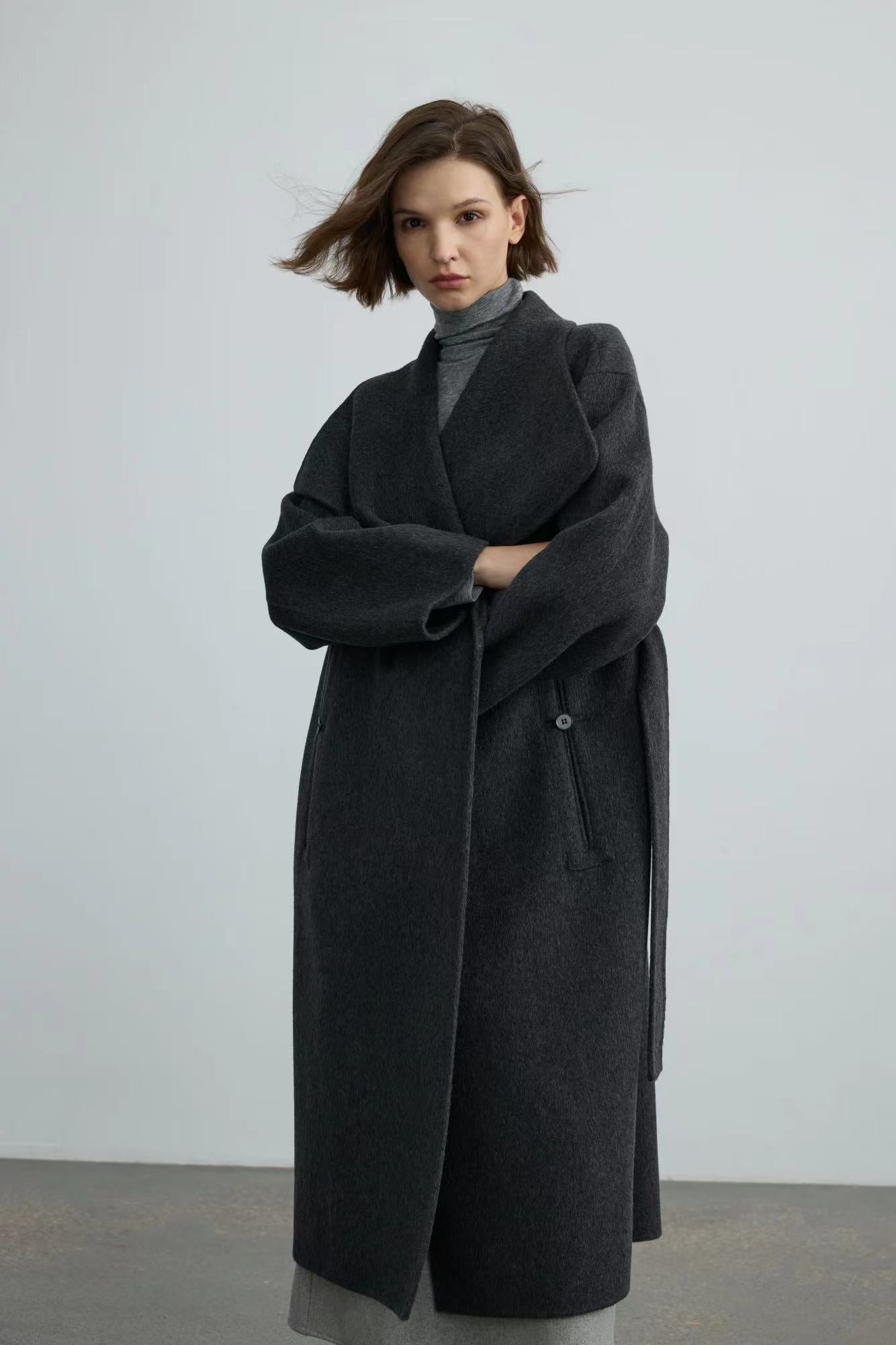 Handmade Wool Coat With Large Lapel