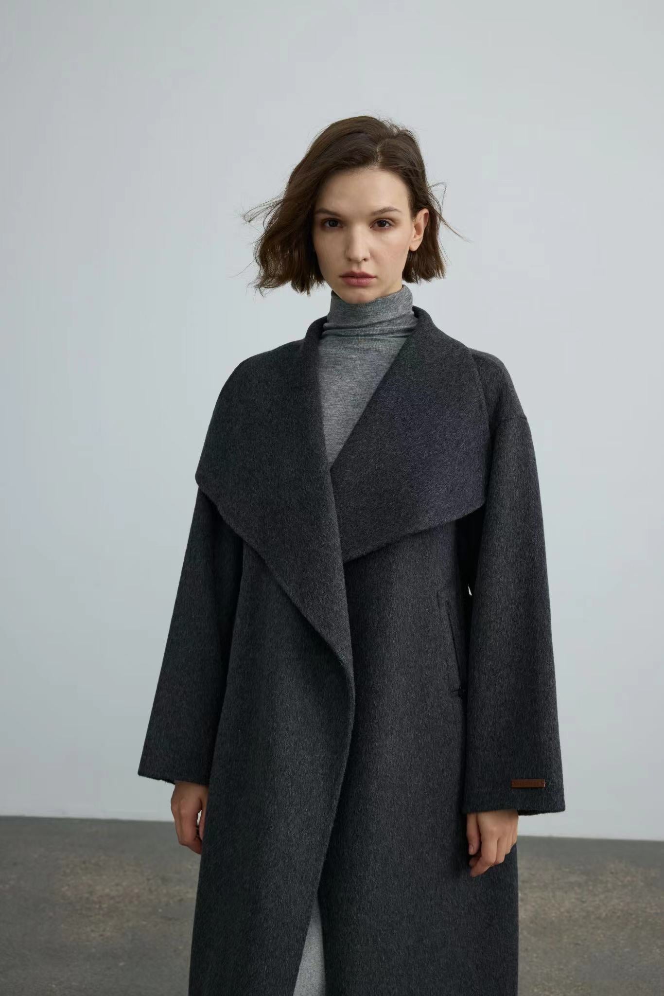 Handmade Wool Coat With Large Lapel