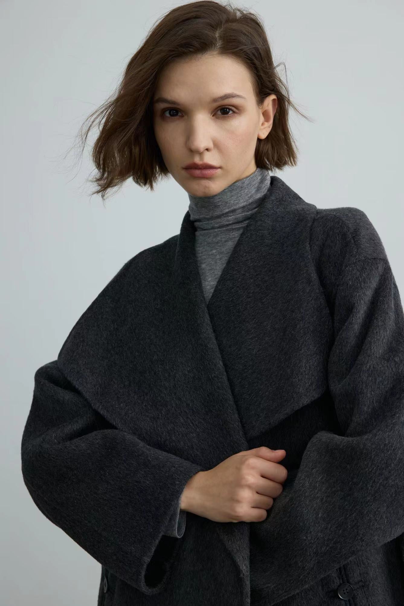 Handmade Wool Coat With Large Lapel