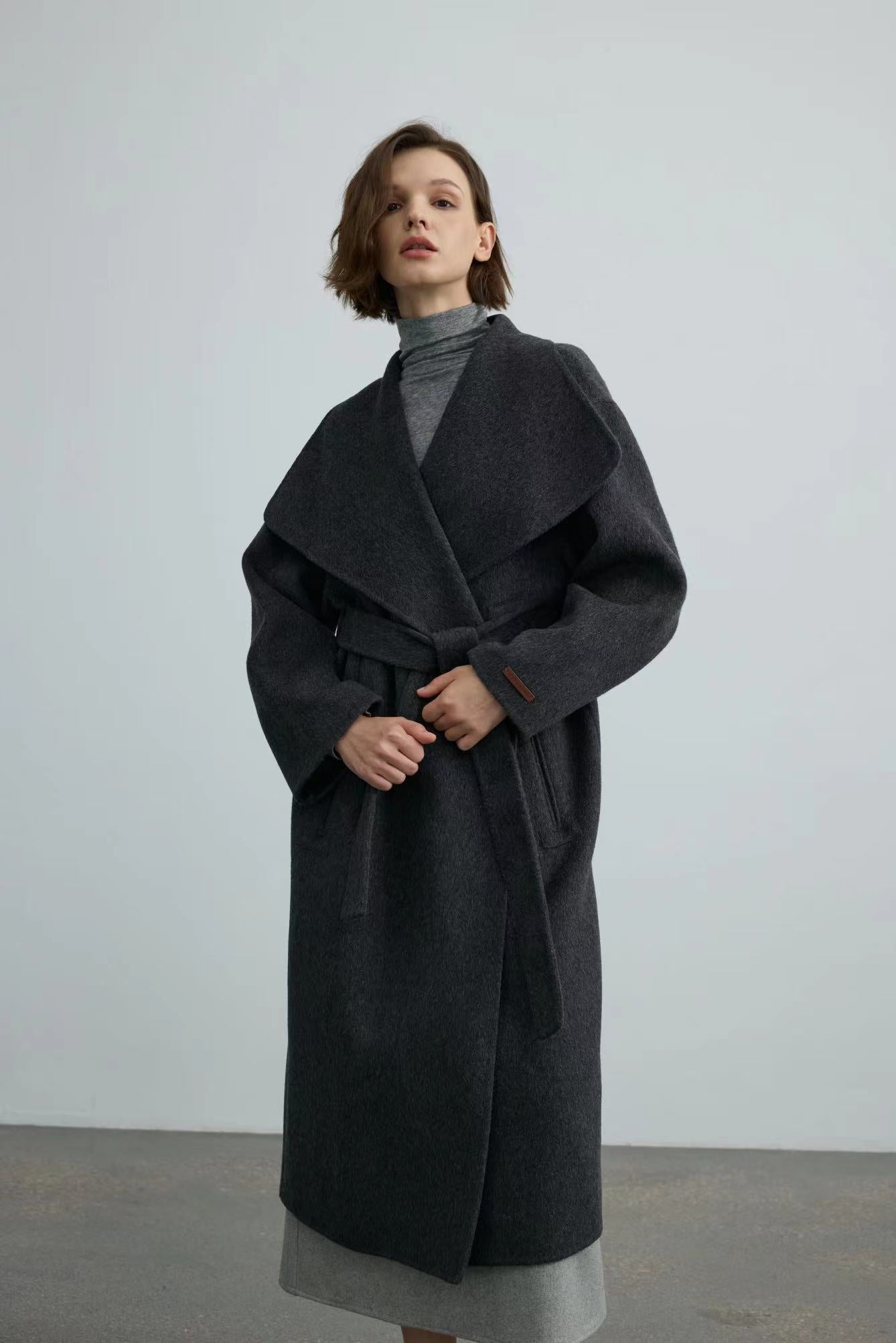 Handmade Wool Coat With Large Lapel