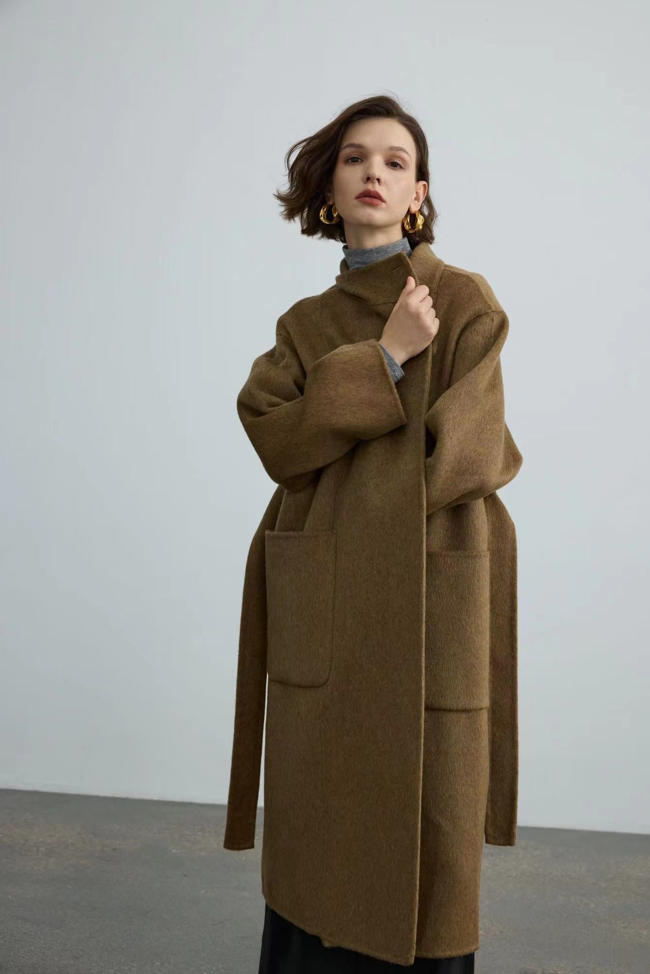 Handmade Double-face 100% Wool Coat With Small Stand-up Collar