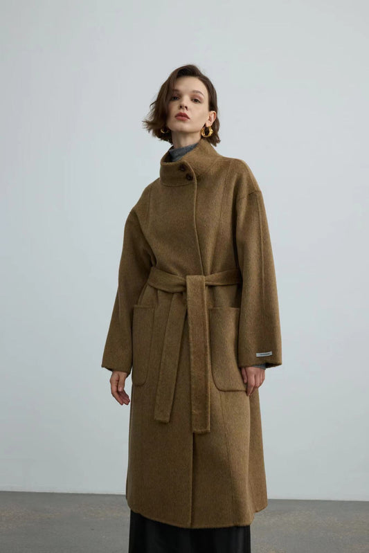 Handmade Double-face 100% Wool Coat With Small Stand-up Collar