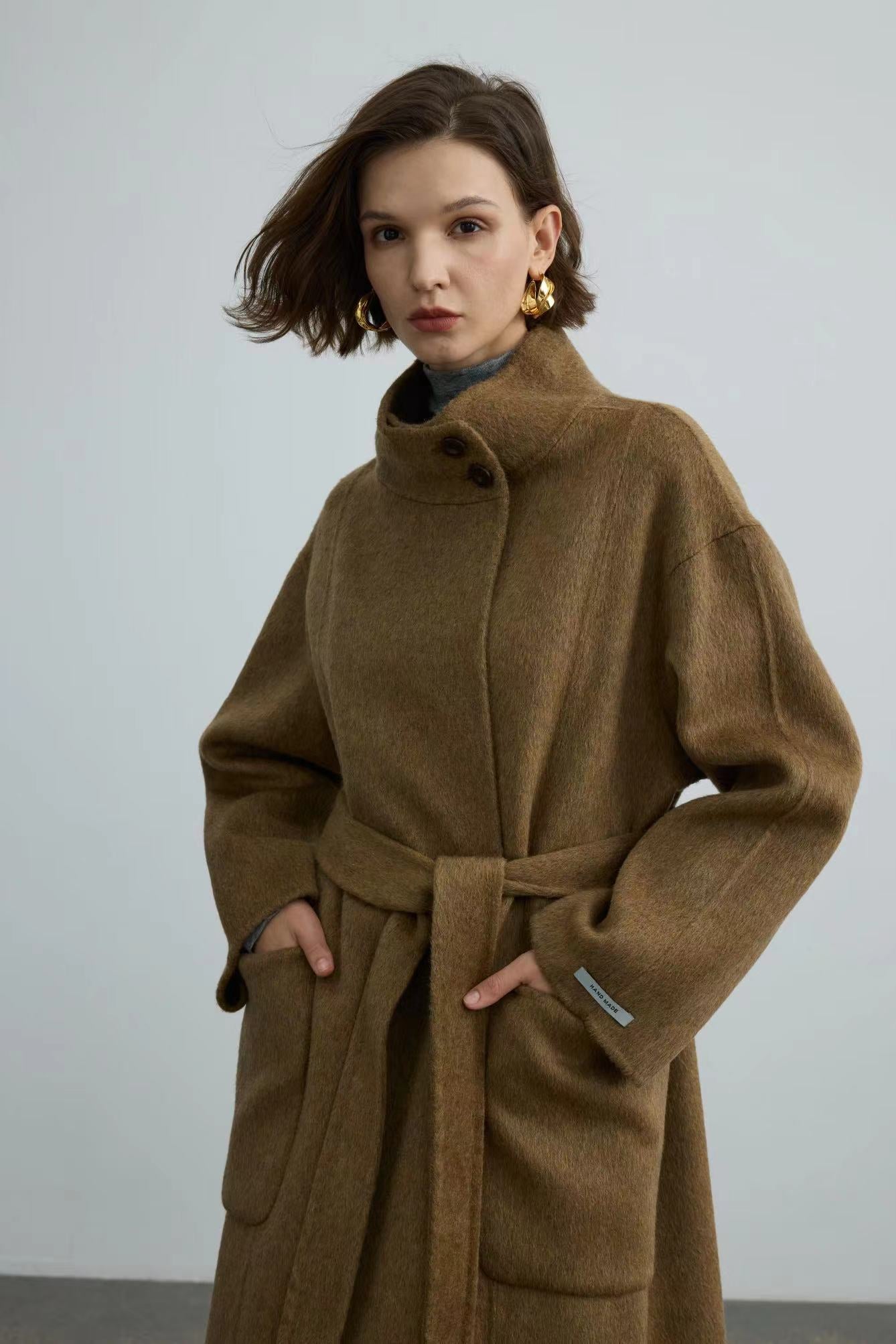 Handmade Double-face 100% Wool Coat With Small Stand-up Collar